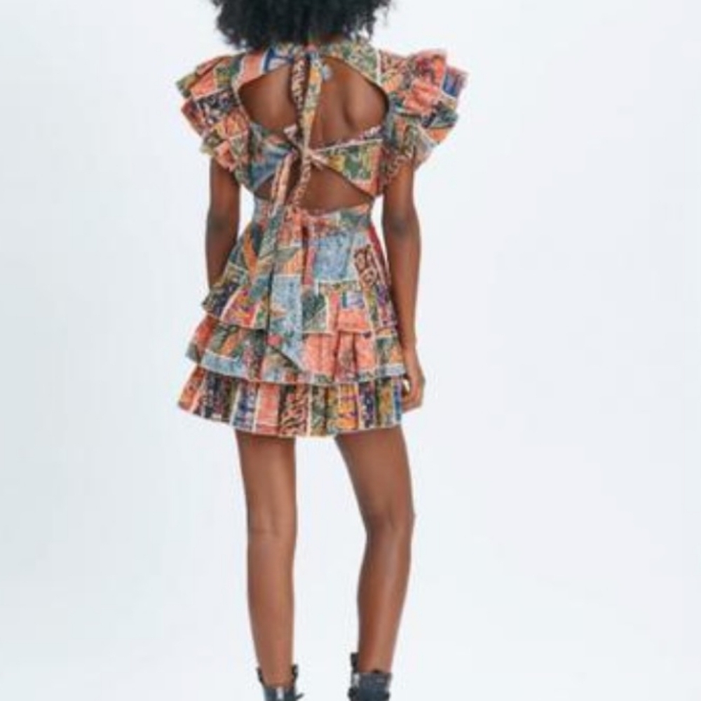 Boho Patchwork Ruffle Mini Dress - Multicolor - Picture 4 of 16
